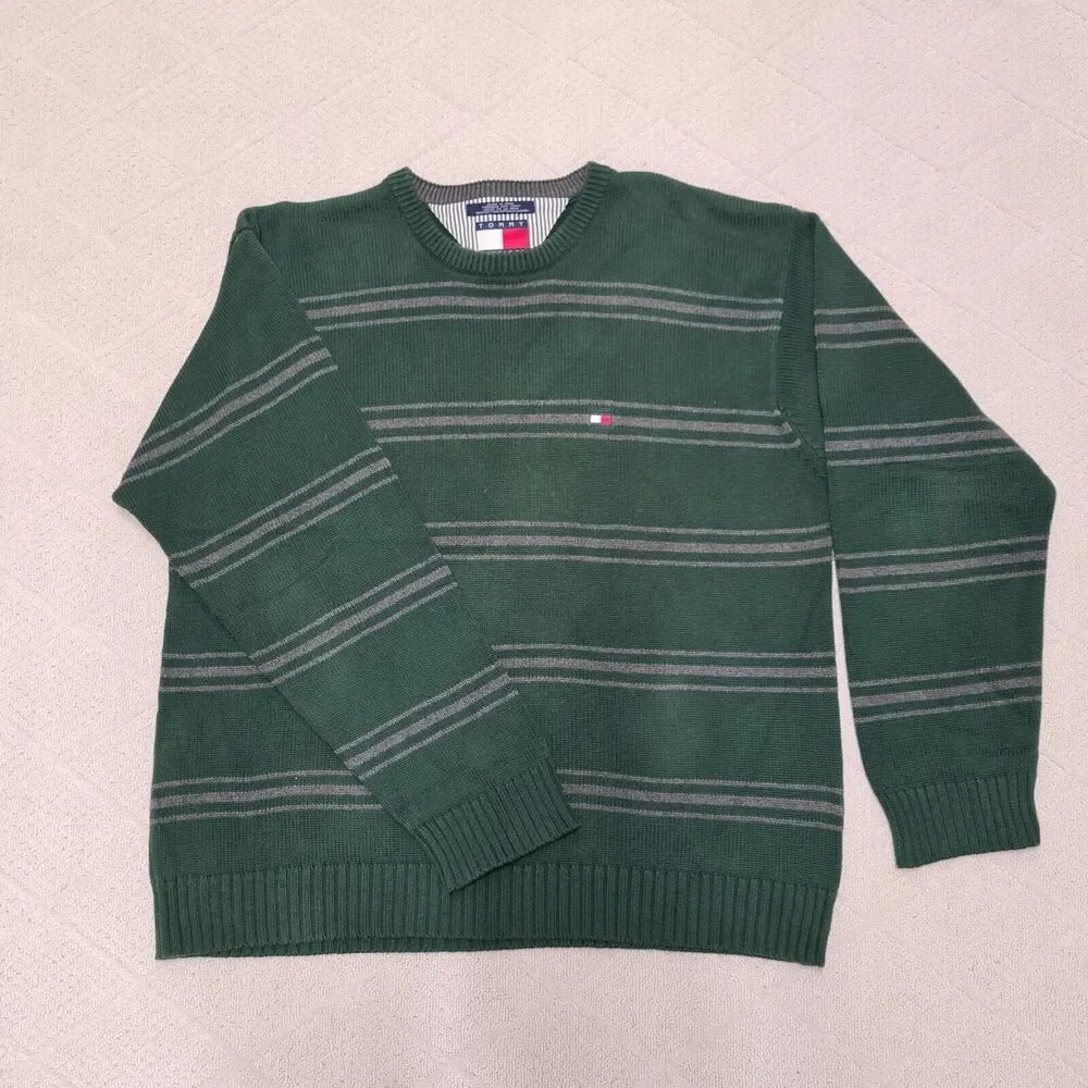 VTG Tommy Hilfiger Knit Sweater 90s Men's XL Crew Neck Striped Casual Preppy